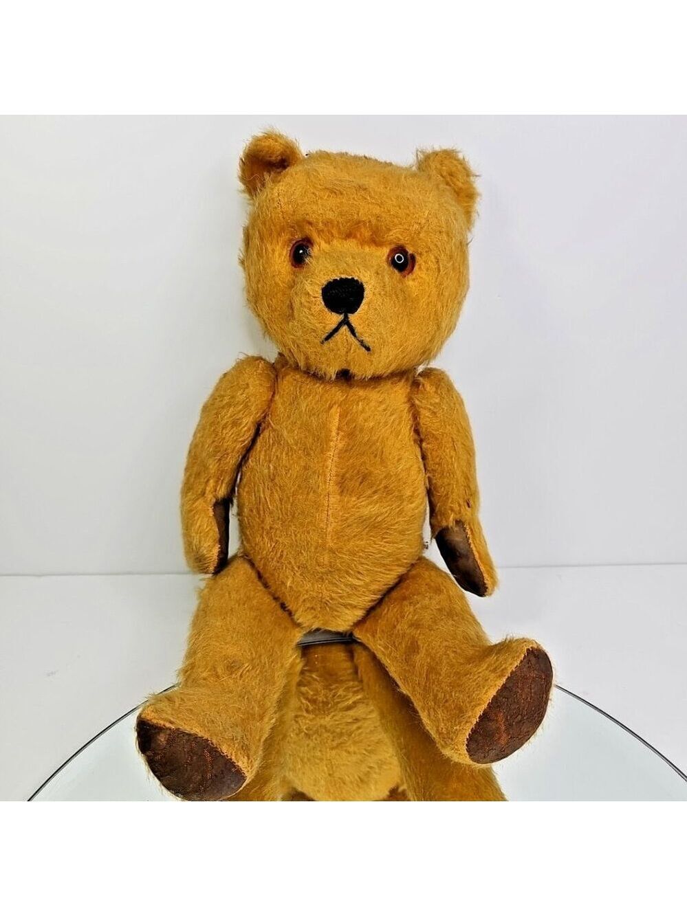 Golden Mohair Plush Bear Jointed No Tags Vintage Or Antique Glass Eyes